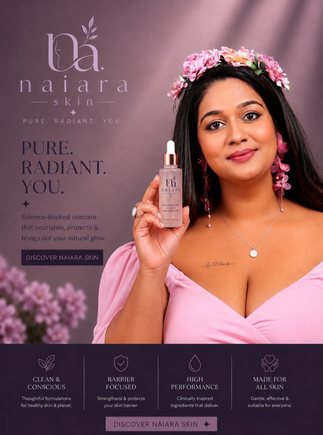 Naiara Skin Radiance Elixir serum campaign artwork